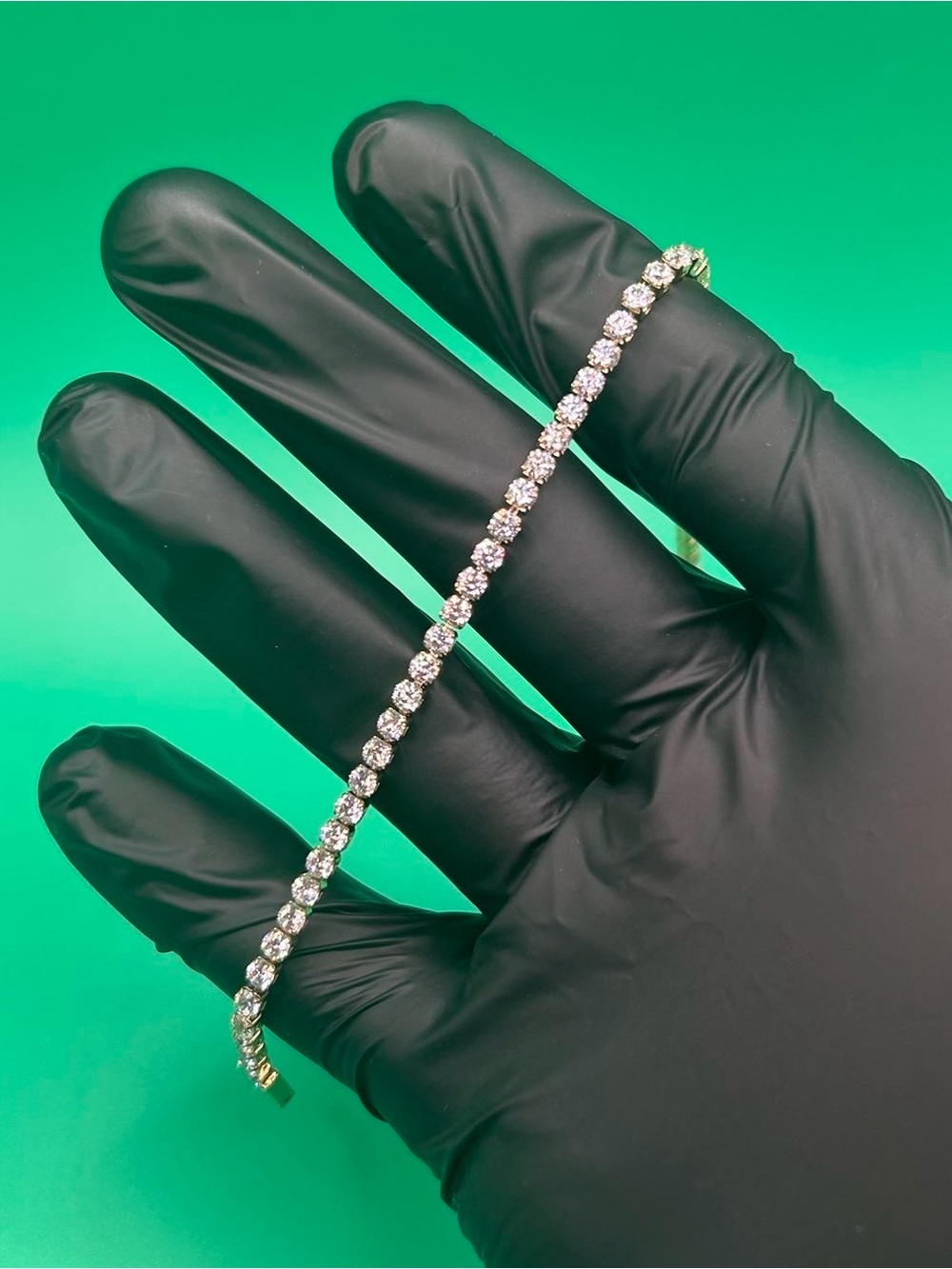 3mm Gold Moissanite Tennis Bracelet VVS1 7.5 Inch Mens No Pass Solid